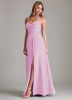 Azazie Terese Bridesmaid Dresses Candy Pink A-Line Pleated Chiffon Dress image4