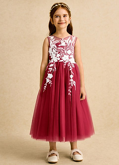 Azazie Sundae Blumenmädchenkleider Ballkleid Spitze Kleid Scharlachrot image7