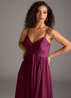 Azazie Alia Bridesmaid Dresses Red Plum A-Line Pleated Stretch Satin Dress image3
