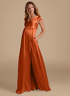 Azazie Allessia Maternity Bridesmaid Dresses A-Line Metallic Satin Floor-Length Dress image3