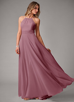 Azazie Amalia Bridesmaid Dresses Vintage Mauve A-Line Pleated Chiffon Dress image3
