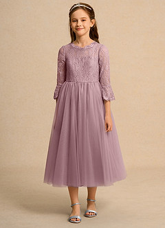 Azazie Lamb Girl Jurken voor bloemenmeisjes Baljurk Jurk van Kant Stoffige Roos image4