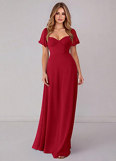 Azazie Fatima Bridesmaid Dresses Scarlet A-Line with Pockets Chiffon Dress image3
