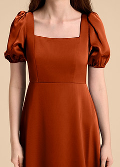 Azazie Briar Junior Paprika A-Line Bow Stretch Satin Dress image8