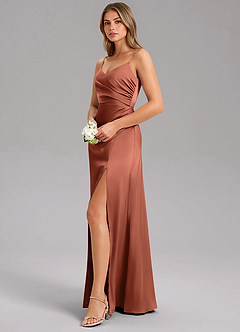 Azazie Azuree Bridesmaid Dresses Clay A-Line Pleated Stretch Satin Dress image4