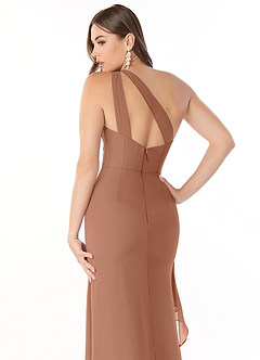 Azazie Maive Bridesmaid Dresses Bronzer Sheath Pleated Ruffle Chiffon Dress image6