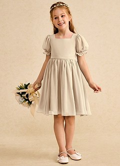 Azazie Jolie Blumenmädchenkleider A-Linie mit ärmel Chiffon Kleid Champagner image4