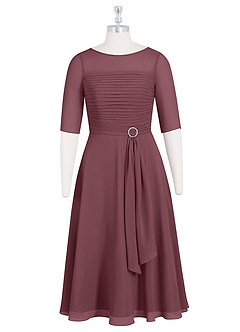 Azazie Naomi Mother of the Bride Dresses Sangria A-Line Boatneck Pleated Chiffon Dress image7