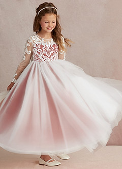 Azazie Elodie Flower Girl Dresses Ivory Terracotta Ball-Gown Lace Dress image2