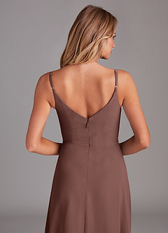 Azazie Daenerys At-home Try On Dresses Champagne Rose A-Line Cowl Chiffon Dress image7