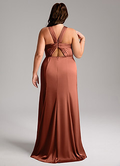 Azazie Rue Bridesmaid Dresses Clay A-Line Pleated Stretch Satin Dress image9