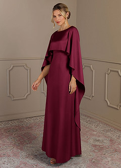 Azazie Eli Mother of the Bride Dresses Burgundy Sheath Boatneck Stretch Satin Dress image3