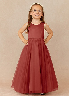 Azazie Muni Flower Girl Dresses Terracotta A-Line Bow Tulle Dress image2