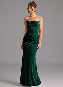 Azazie Sorrel Bridesmaid Dresses Emerald Mermaid Corset Velvet Convertible Dress image7