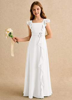 Azazie Soso Girls Formal vestidos de niña de las flores Vestido de Marfil de Gasa de Corte en A con Plisado image5