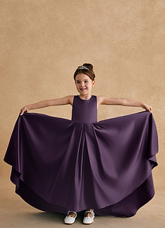 Azazie Sammy Flower Girl Dresses Plum A-Line Lace Matte Satin Dress image3