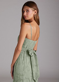 Azazie Nathalia Bridesmaid Dresses Agave A-Line Bow Floral Burnout Dress image6