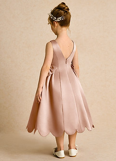Azazie Macaroon Flower Girl Dresses Champagne Rose Ball-Gown Bow Matte Satin Dress image3