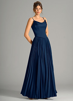 Azazie Saedra Bridesmaid Dresses Dark Navy A-Line Corset Stretch Satin Dress image7