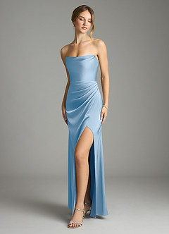 Azazie Leonis Bridesmaid Dresses Powder Blue Mermaid Pleated Stretch Satin Convertible Dress image1