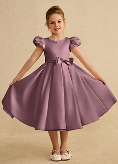 Azazie Pearl Flower Girl Dresses Vintage Mauve Ball-Gown Pleated Matte Satin Dress image4