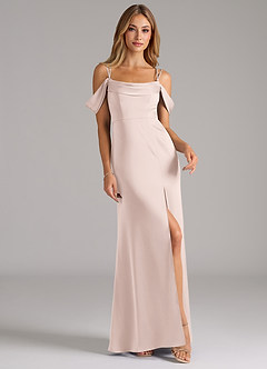 Azazie Callan Bridesmaid Dresses Blushing Pink A-Line Pleated Stretch Satin Convertible Dress image4