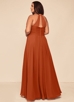 Azazie Ginger Bridesmaid Dresses Burnt Orange A-Line Halter Pleated Chiffon Dress image10