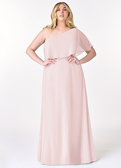 Azazie Lizzy Bridesmaid Dresses Blushing Pink A-Line One Shoulder Chiffon Dress image8