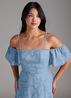 Azazie Sue Bridesmaid Dresses Powder Blue A-Line Off the Shoulder Floral Burnout Convertible Dress image2