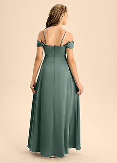 Azazie Anselie Junior Sea Moss A-Line Off the Shoulder Stretch Satin Dress image2