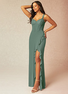 Azazie Camellia Bridesmaid Dresses Eucalyptus Sheath Lace Chiffon Dress image3