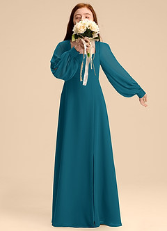 Azazie Bondi Junior Abito A-Line in Chiffon Blusa Blu Inchiostro image1