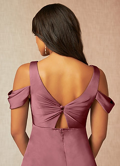 Azazie Rhea Maternity Bridesmaid Dresses A-Line Off-The-Shouler Pleated Stretch Satin Floor-Length Dress image7