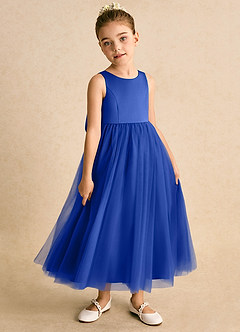 Azazie Solia Flower Girl Dresses Royal Blue Ball-Gown Bow Tulle Dress image4