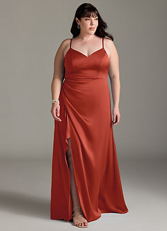 Azazie Marchella Bridesmaid Dresses Rust A-Line Corset Stretch Satin Dress image7