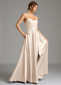 Azazie Ayla Bridesmaid Dresses White Alabaster A-Line Corset Stretch Satin Dress image6