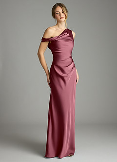 Azazie Emerson Bridesmaid Dresses Desert Rose Mermaid Off the Shoulder Stretch Satin Dress image5