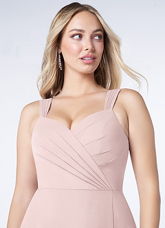 Azazie Nahrin Bridesmaid Dresses Blushing Pink A-Line V-Neck Pleated Chiffon Dress image5