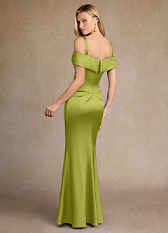 Azazie Laredo Moeder van de bruid jurken Zeemeermin Jurk van Stretch Satijn Off the Shoulder Citroengras image4