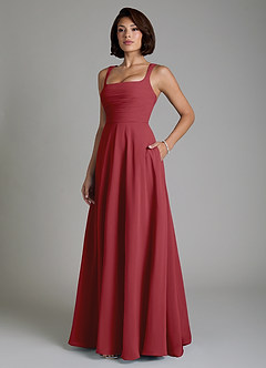 Azazie Azaria Bridesmaid Dresses Pomegranate A-Line Corset Chiffon Dress image5