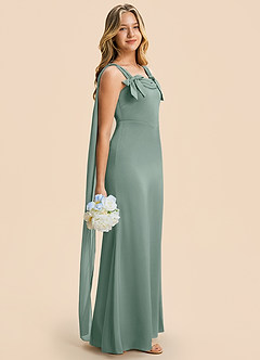 Azazie Chelsea Junior Silver Sage Sheath Pleated Stretch Satin Dress image1