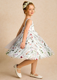 Azazie Peppa Blumenmädchenkleider A-Linie Herzausschnitt Tüll Kleid Elfenbein Frost image4