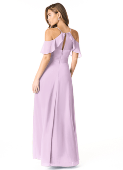 Azazie Dakota Brautjungfernkleider A-Linie V-Hals Gefaltet Chiffon Kleid Frostiges Flieder image3