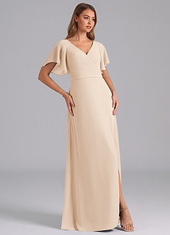 Azazie Ambrosia 신부 들러리 드레스 A라인 주름진 쉬폰 바닥 길이 드레스 image4