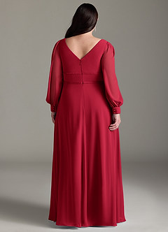Azazie Sage Final Sale Cabernet A-Line Long Sleeve Chiffon Dress image7