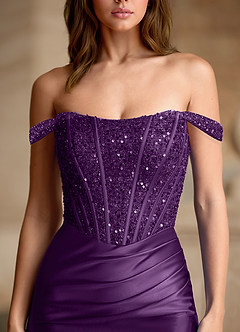 Valeria Lila Samt-Pailletten-Korsett-Satin-Abendkleid image6