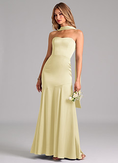 Azazie Shiloh Bridesmaid Dresses Lemon Sorbet Mermaid Strapless Stretch Satin Convertible Dress image6