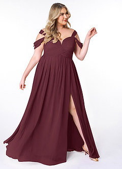 Azazie Lianne Bridesmaid Dresses Cabernet A-Line Off the Shoulder Chiffon Dress image10