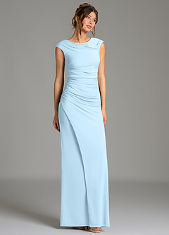 Azazie Chantal Robes de demoiselle d'honneur Robe Sirène en Jersey extensible de qualité supérieure Plissée Bleu Ciel image3