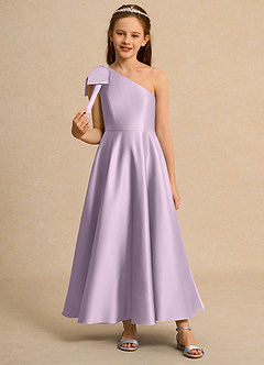 Azazie Guppy Girls Formal Flower Girl Dresses Frosted Lilac A-Line One Shoulder Matte Satin Dress image3